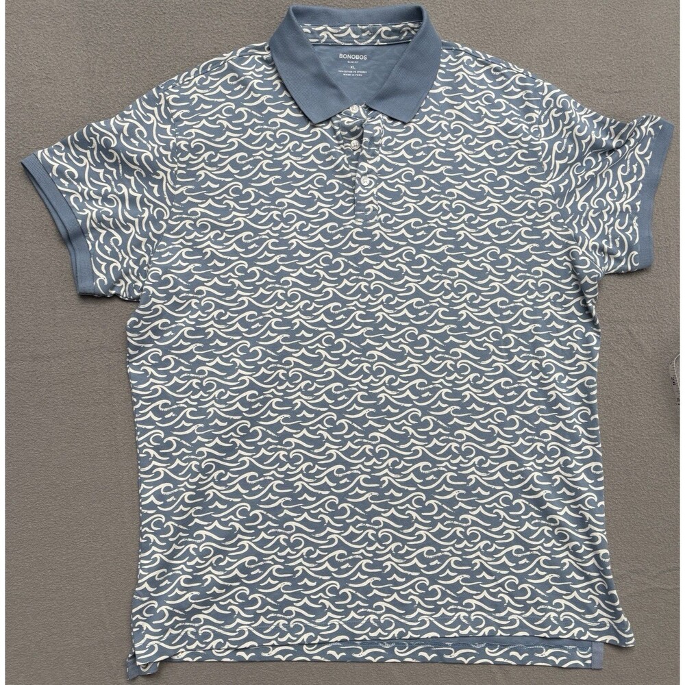Bonobos Slim Fit XL Men's Blue/White Geometric Short Sleeve Cotton Polo